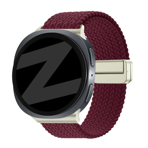 Nylon Braided Strap 'Easy Fit', wine red, on a watch, 3/4 front view