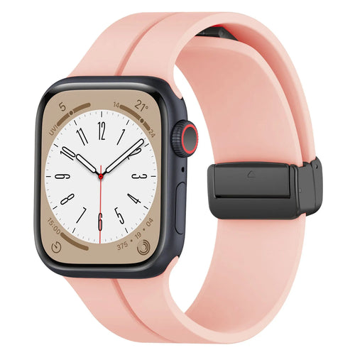 D-Buckle Silicone Strap, light pink, on a watch, 3/4 front view