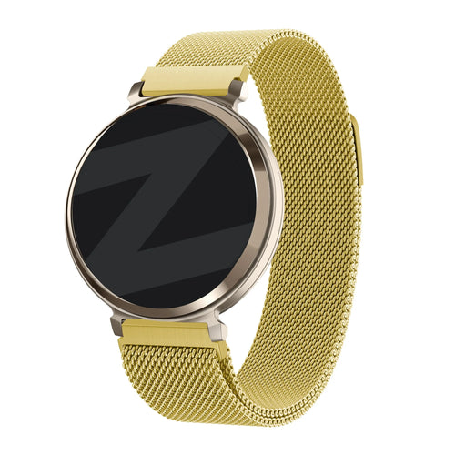 Milanese Loop Strap, gold, on a watch, 3/4 front view