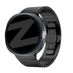 Steel Strap 'One Bead', black, on a watch, 3/4 front view