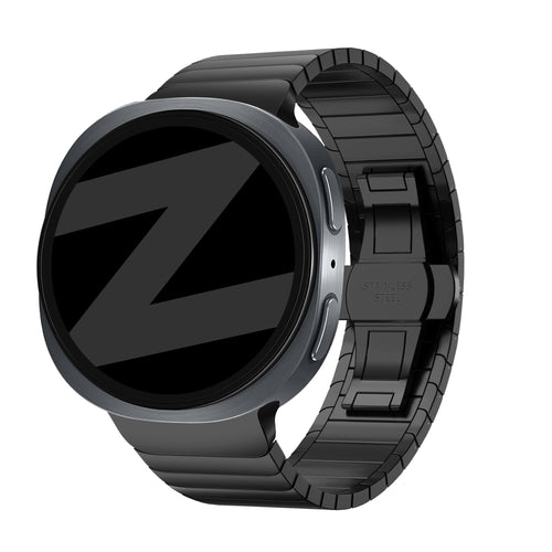 Steel Strap 'One Bead', black, on a watch, 3/4 front view