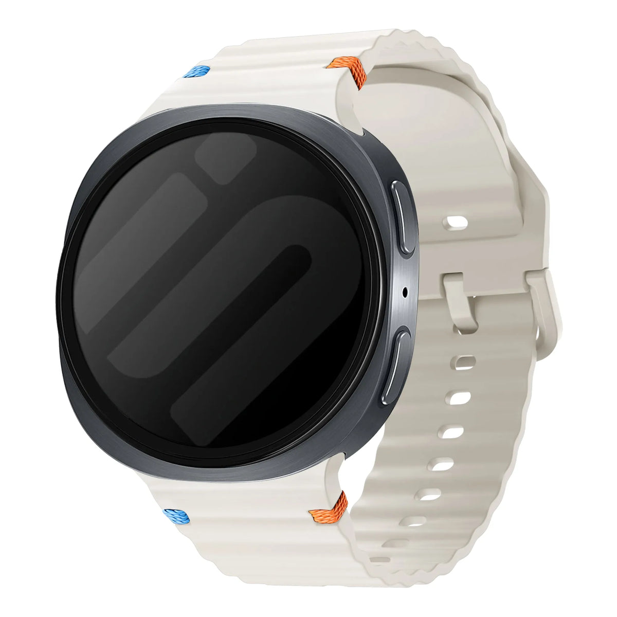 Wave Silicone Strap, starlight, on a watch, 3/4 front view
