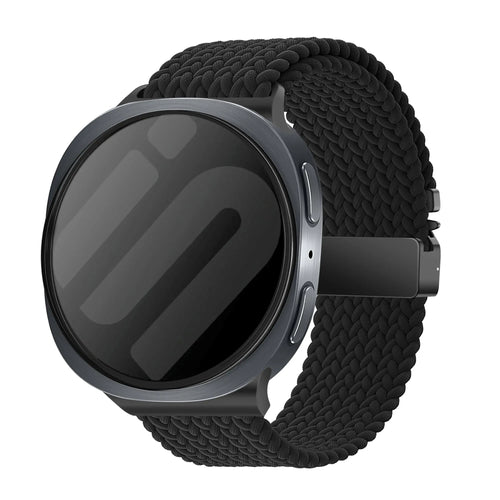 Nylon Braided Strap P-Buckle, black, on a watch, 3/4 front view