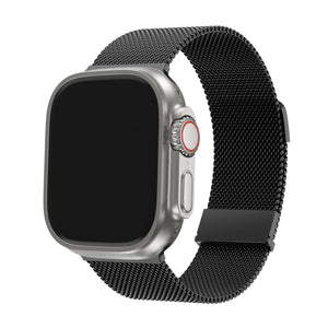 Milanese Strap, black, on a watch, 3/4 front view