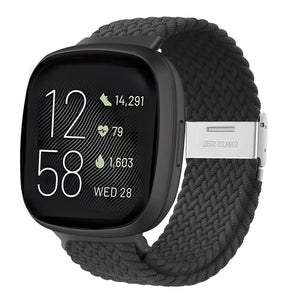 Nylon Adjustable Braided Strap, black, on a watch, 3/4 front view
