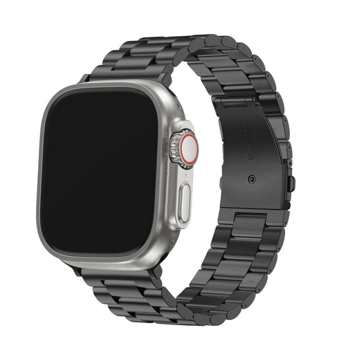 Titanium Strap, black, on a watch, 3/4 front view