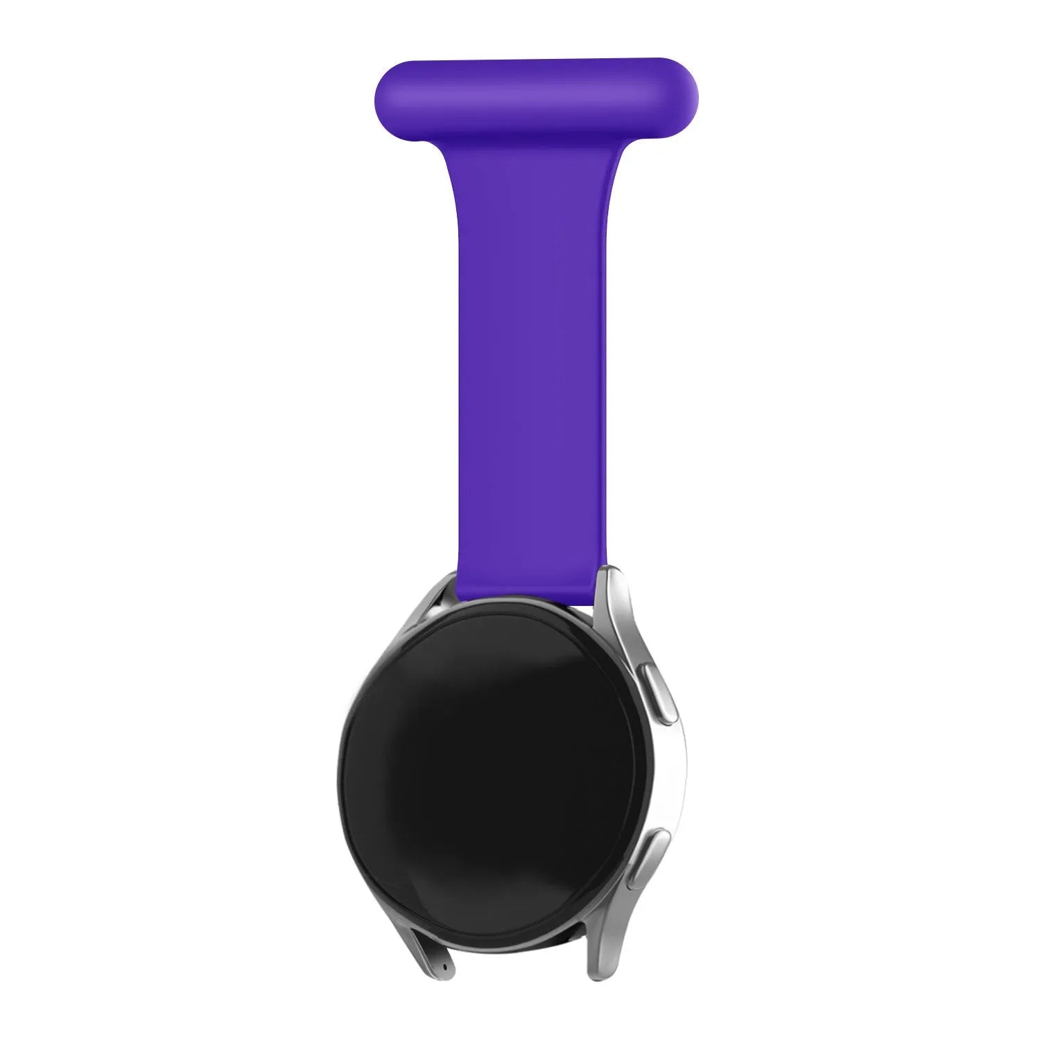 Silicone Nurse Fob, purple, on a watch, 3/4 front view