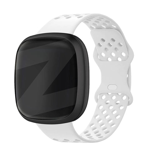 Silicone Sport Strap 'Air', white, on a watch, 3/4 front view