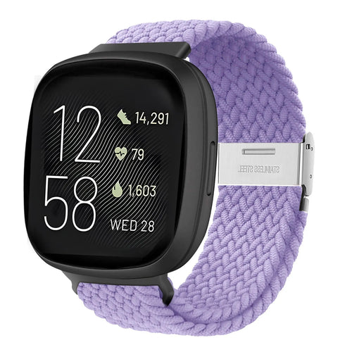 Nylon Adjustable Braided Strap, lilac, on a watch, 3/4 front view