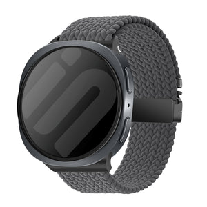 Nylon Braided Strap P-Buckle, dark grey, on a watch, 3/4 front view