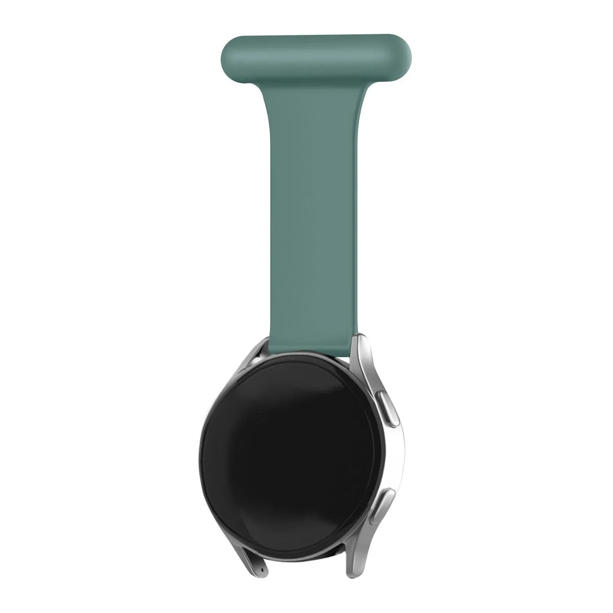 Silicone Nurse Fob, green, on a watch, 3/4 front view