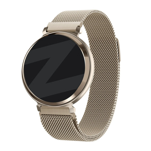 Milanese Loop Strap, champagne, on a watch, 3/4 front view