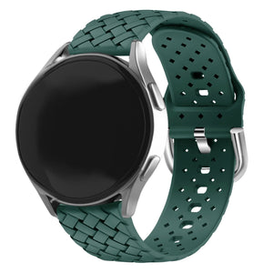 Braided Silicone Strap, dark green, on a watch, 3/4 front view