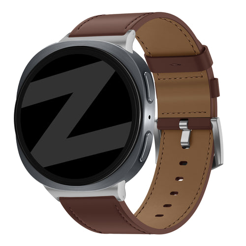 Leather Strap 'Classic', brown, on a watch, 3/4 front view