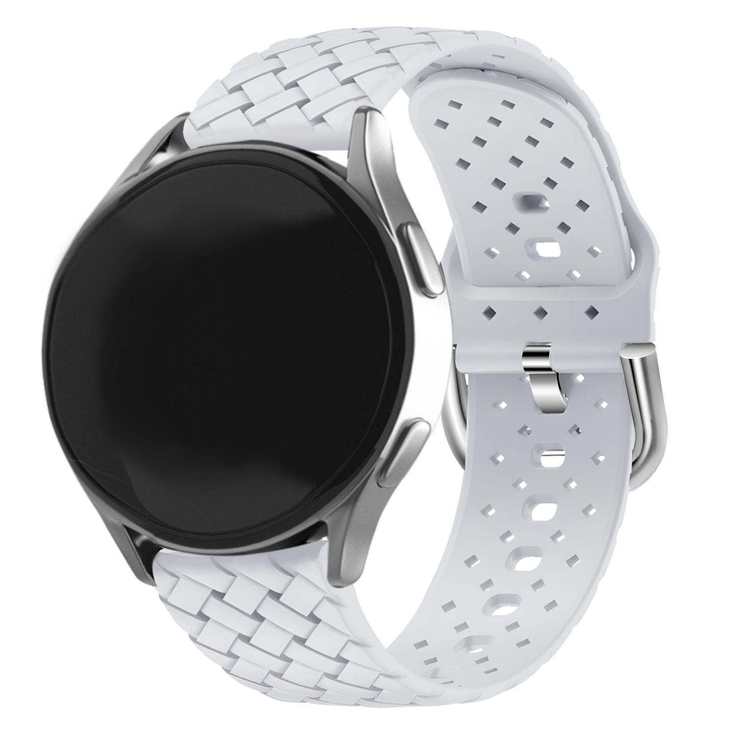 Braided Silicone Strap, grey, on a watch, 3/4 front view