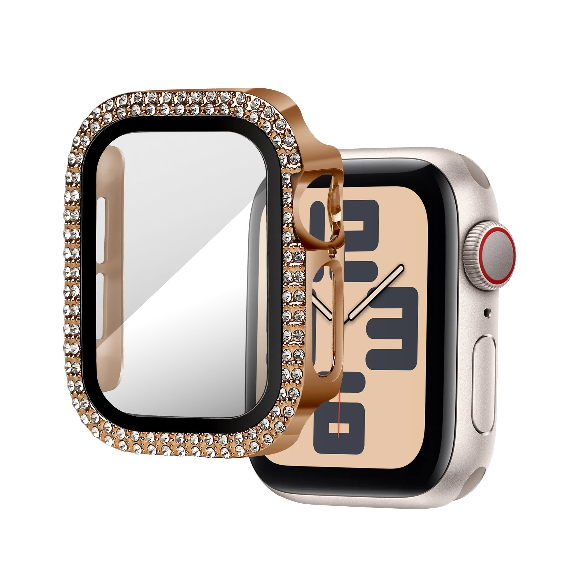 Bandz Apple Watch 10/11 - 42mm diamond hoesje met glas (rosé goud)