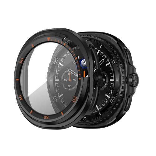Bandz Samsung Galaxy Watch 8 Classic bezel hoesje met glas (zwart/oranje)