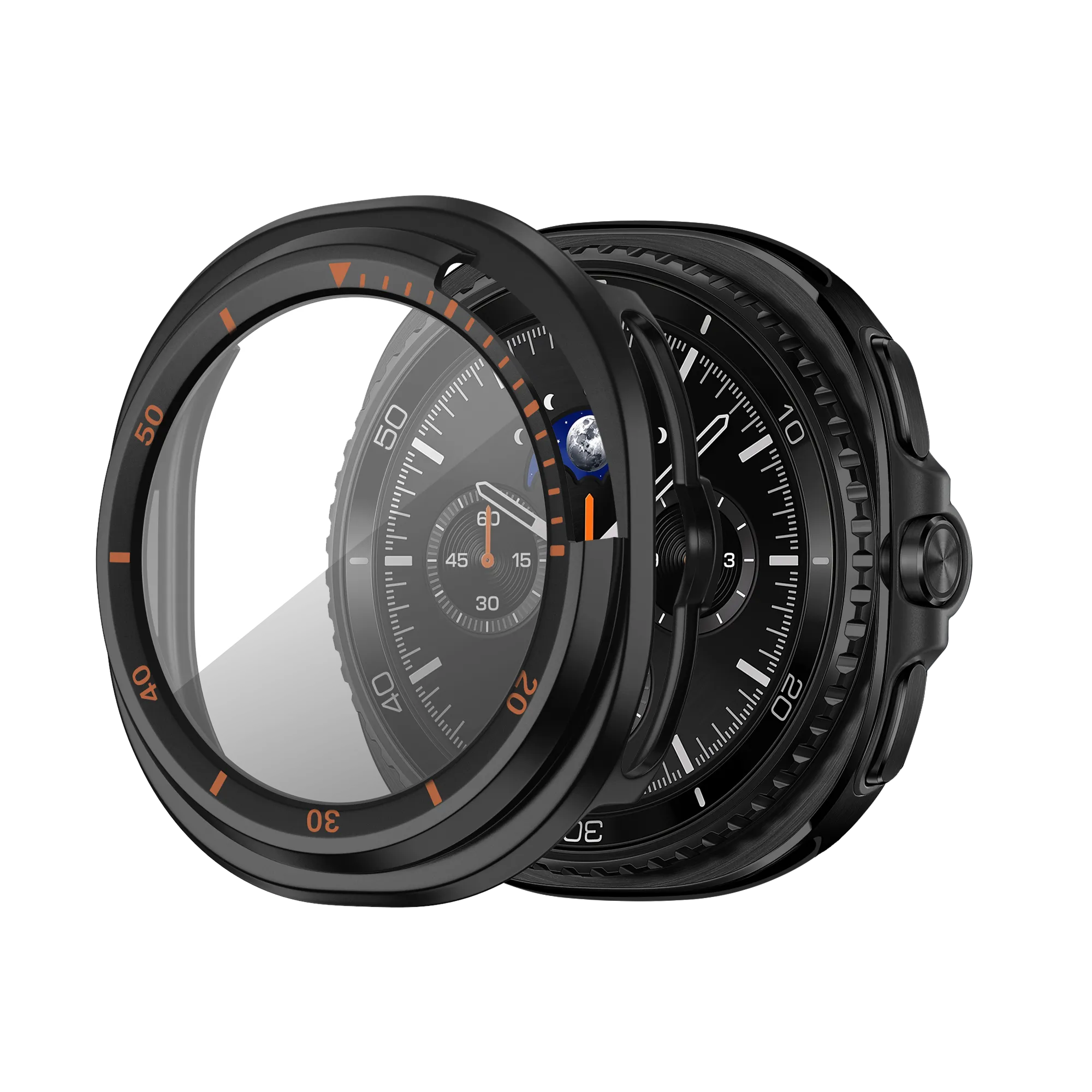 Bandz Samsung Galaxy Watch 8 Classic Bezel Cover with Glass (Black/Orange)
