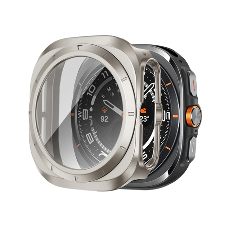Bandz Samsung Galaxy Watch Ultra PC hoesje met glas (titanium)