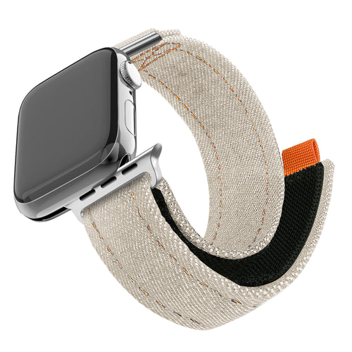 Nylon Denim Strap, beige, on a watch, 3/4 front view