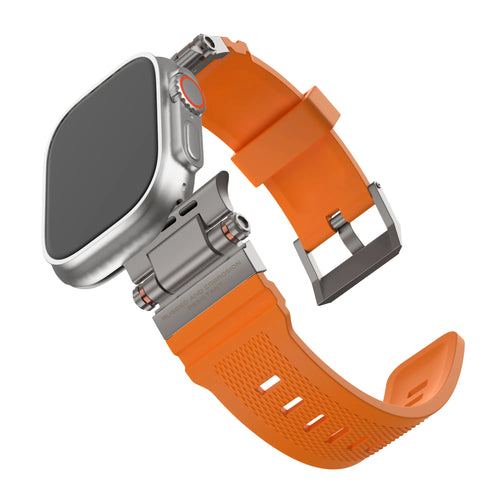Bandz Apple Watch siliconen band 'Explorer' (oranje met titanium)