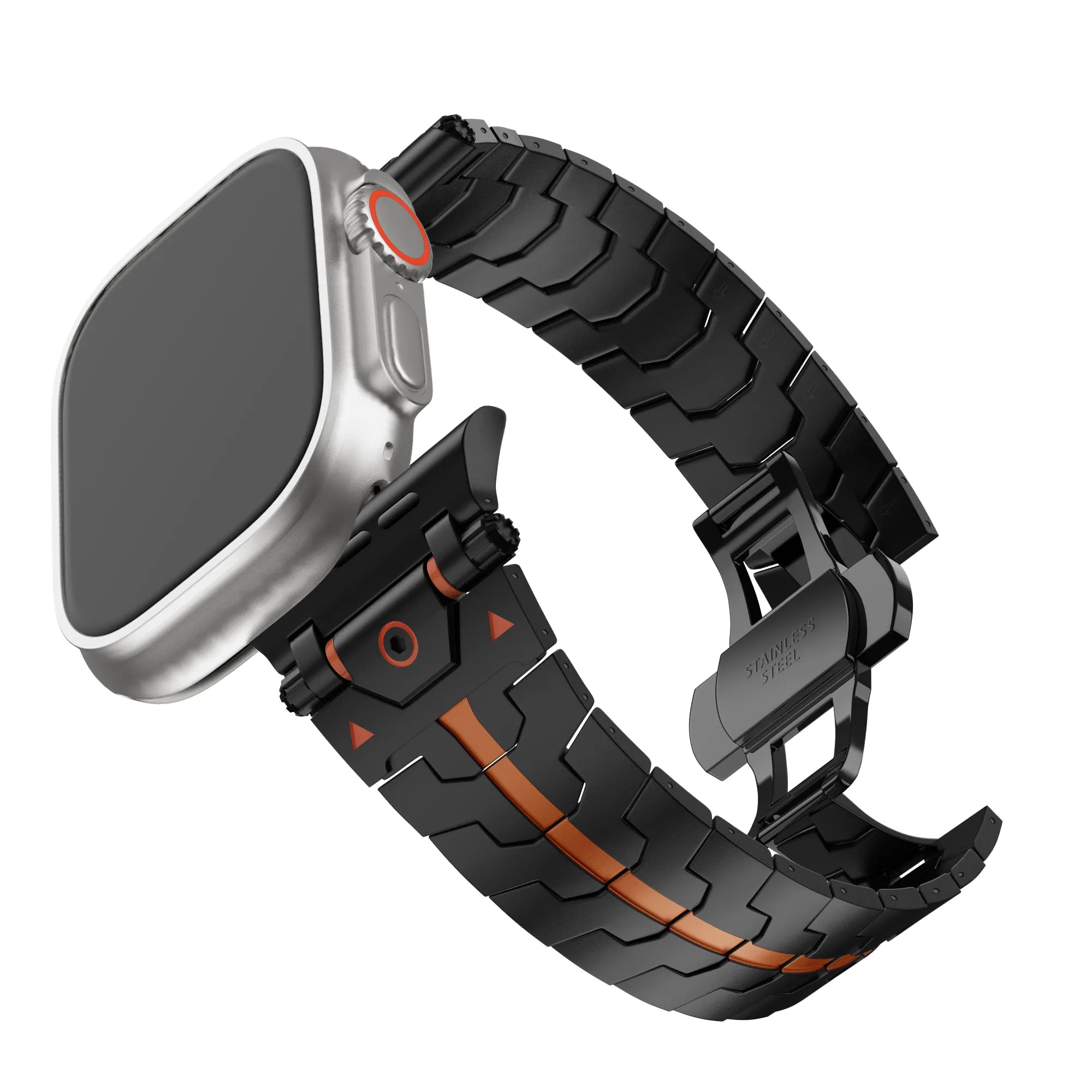 Bandz Apple Watch metalen grain band 'Deluxe' (zwart/oranje)