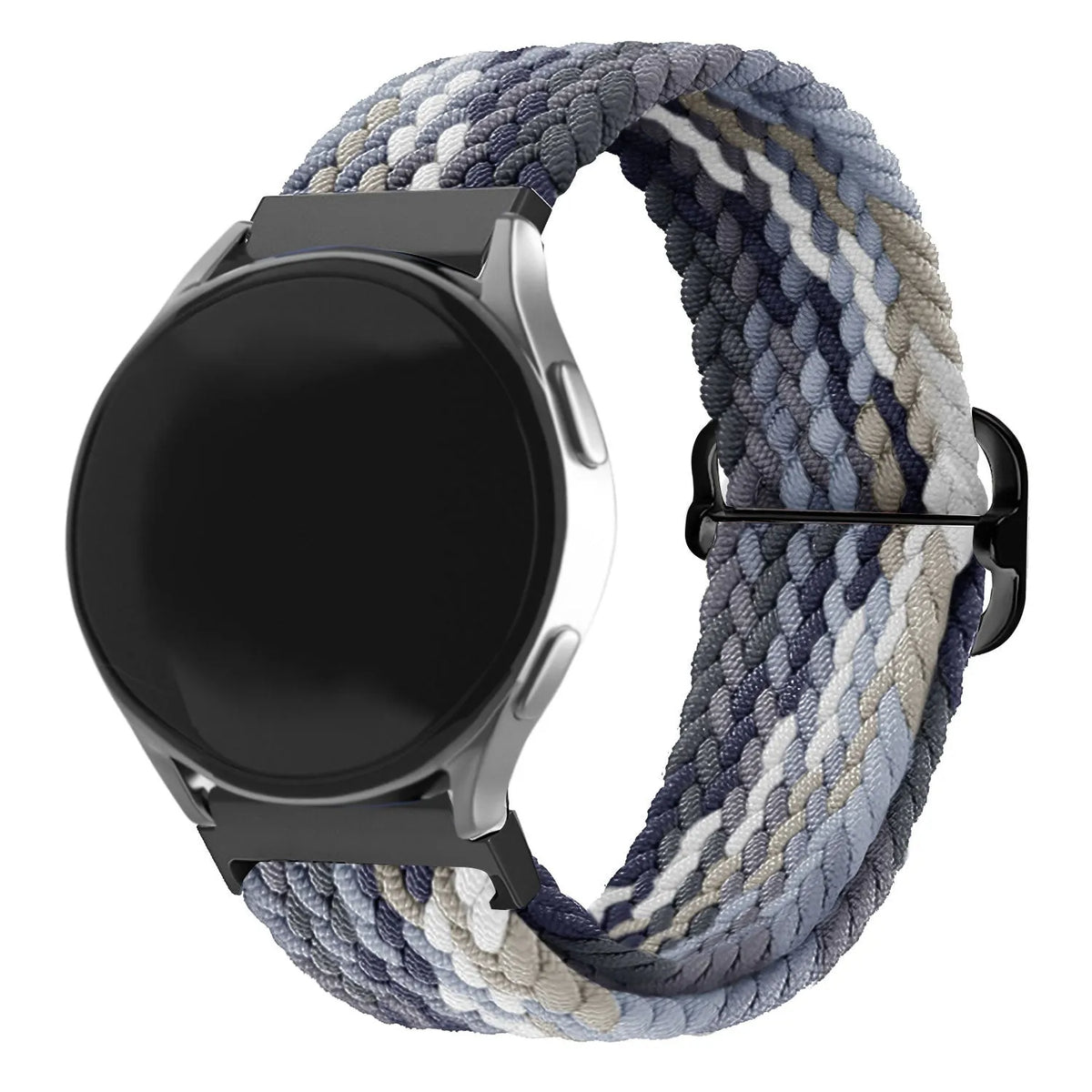 Nylon Adjustable Braided Strap, black/white, on a watch, 3/4 front view