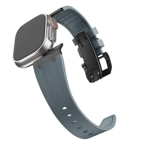 Silicone Strap 'Luxe Liquid', grey/black, on a watch, 3/4 front view