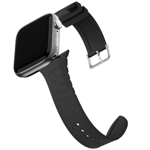 Silicone Strap Leather Pattern, black, on a watch, 3/4 front view
