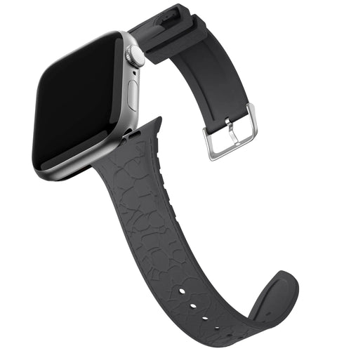 Silicone Strap Leather Pattern, dark grey, on a watch, 3/4 front view