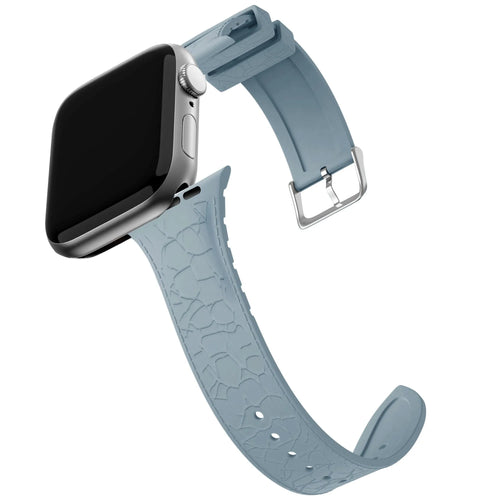 Silicone Strap Leather Pattern, grey-blue, on a watch, 3/4 front view