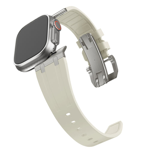 Bandz Apple Watch Ultra siliconen band 'Luxe Liquid' (beige met titanium)