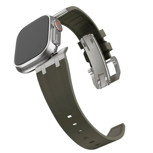 Bandz Apple Watch siliconen band 'Luxe Liquid' (bruin met titanium)