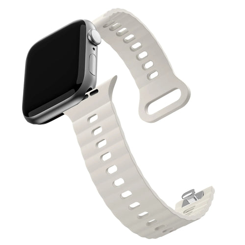 Silicone Strap 'Single Link', starlight, on a watch, 3/4 front view
