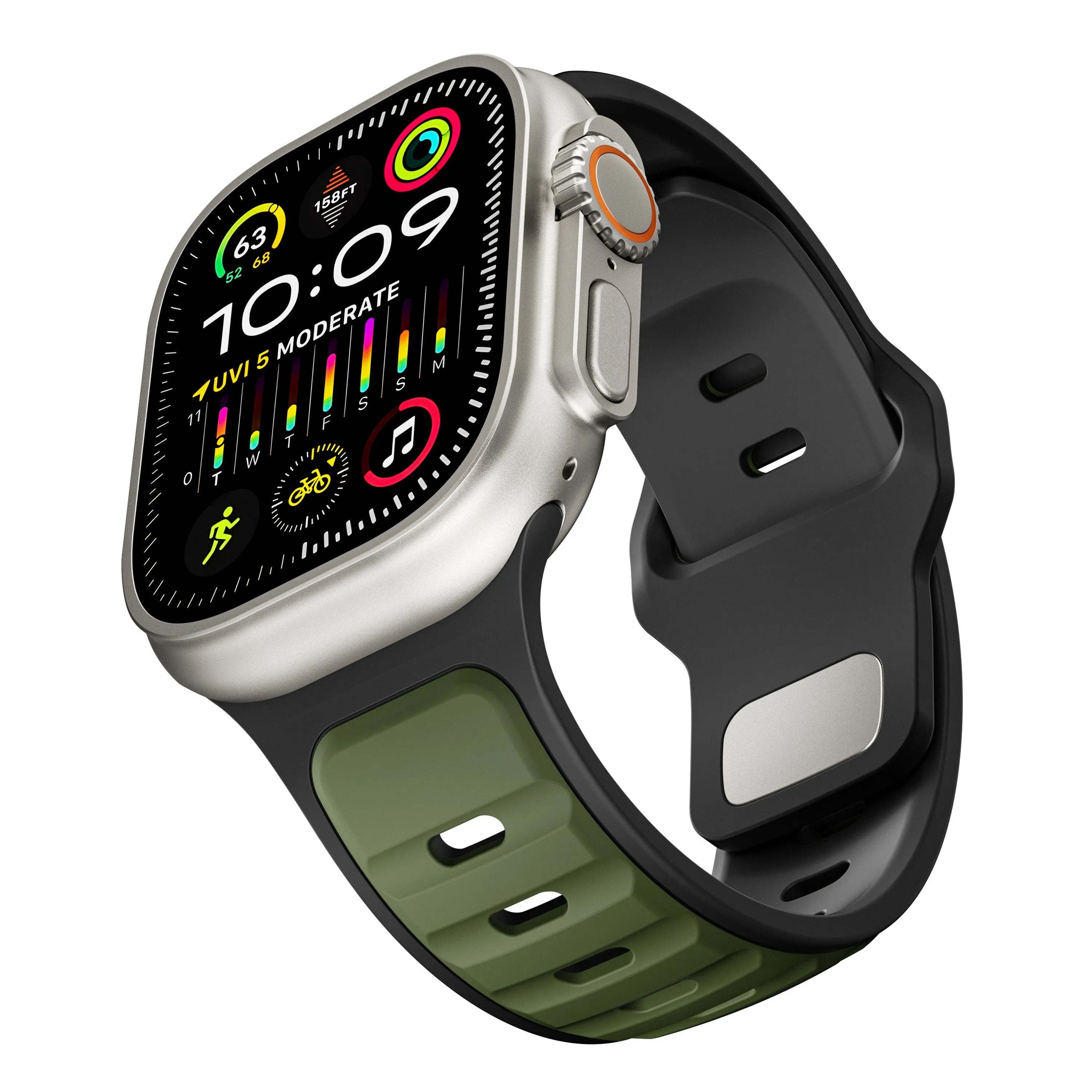 Apple Watch premium outdoor siliconen bandje (legergroen/zwart)