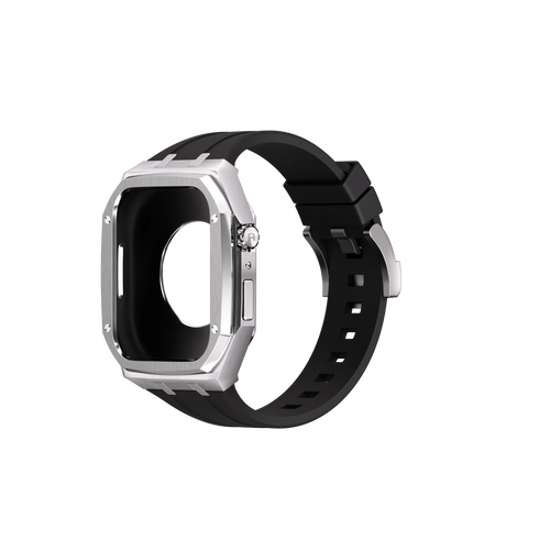 Reqior Apple Watch 45mm Metal Case with Rubber Strap (Silver)