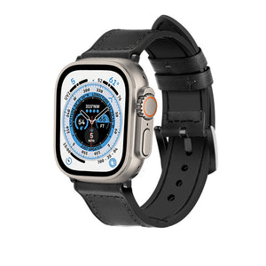 Leather Hybrid Strap, black, on a watch, 3/4 front view