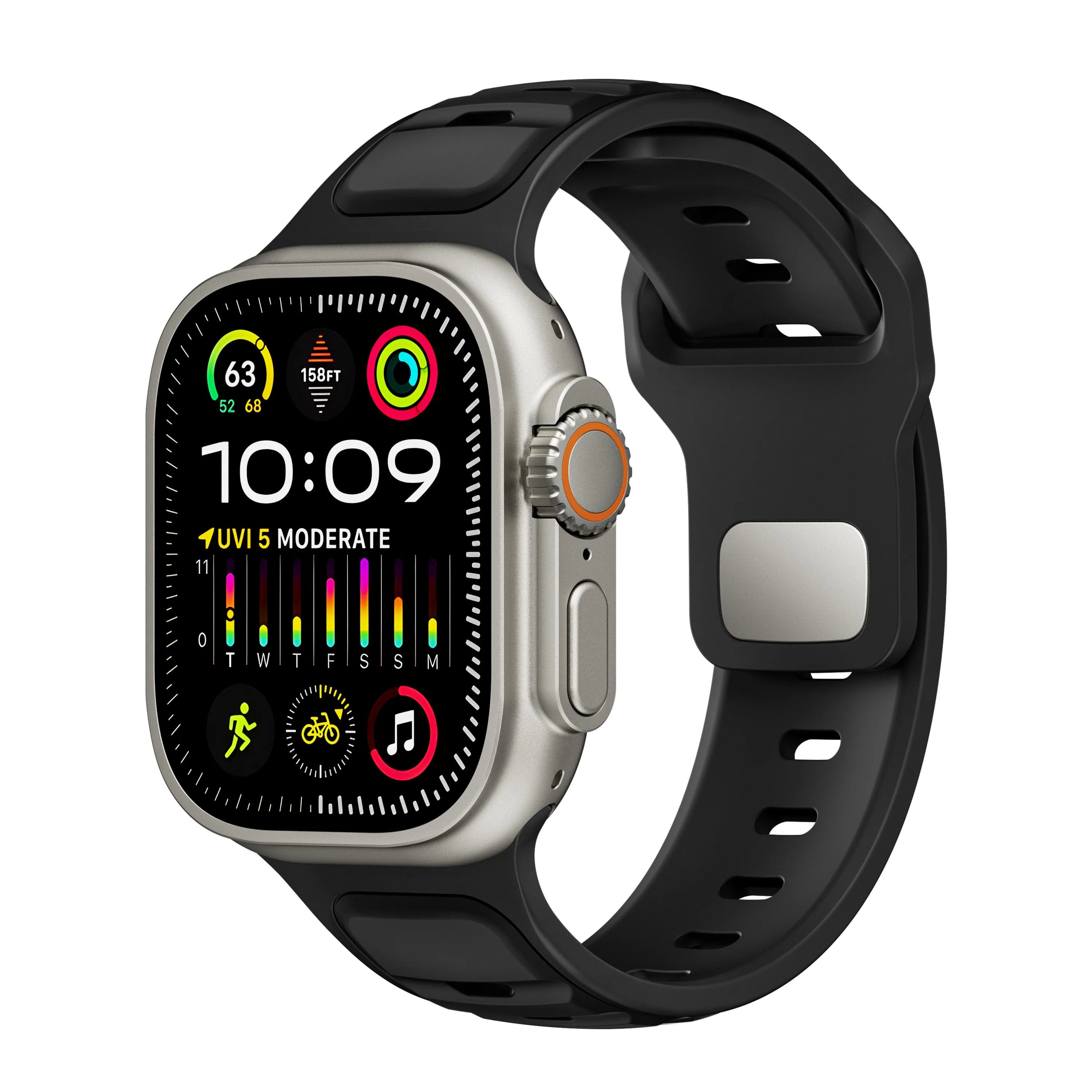 Apple Watch premium outdoor siliconen bandje (zwart/zwart)