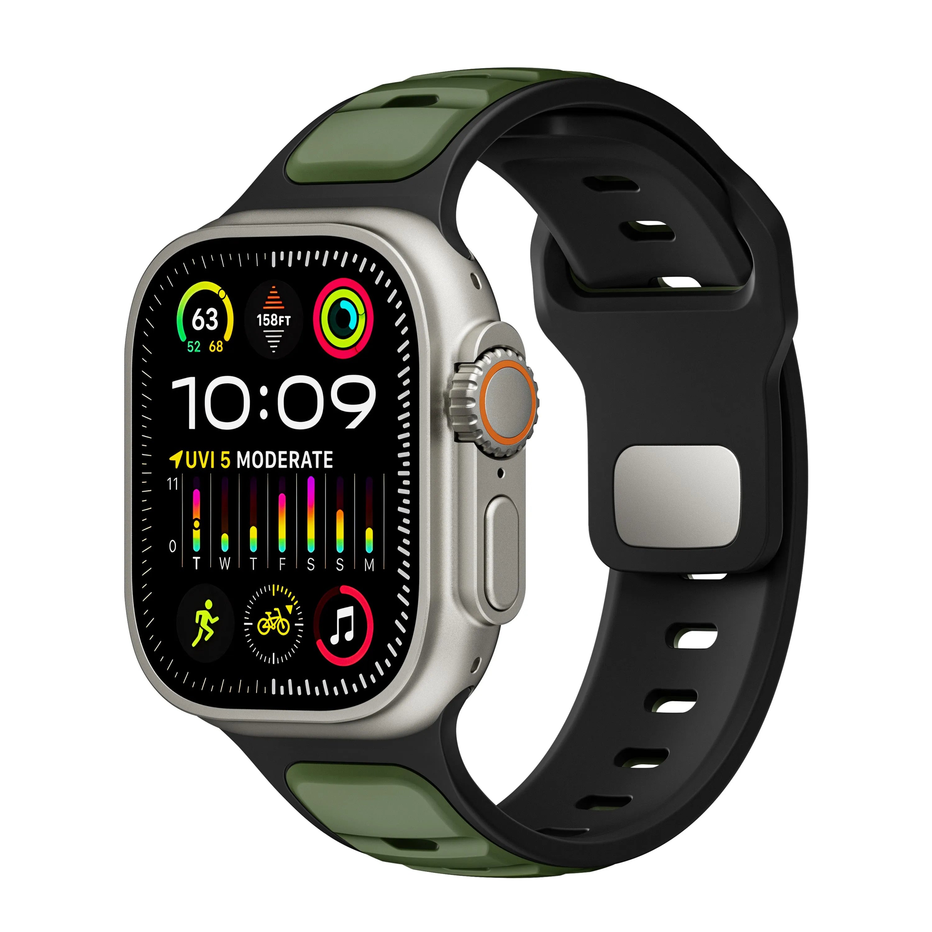 Apple Watch premium outdoor siliconen bandje (legergroen/zwart)