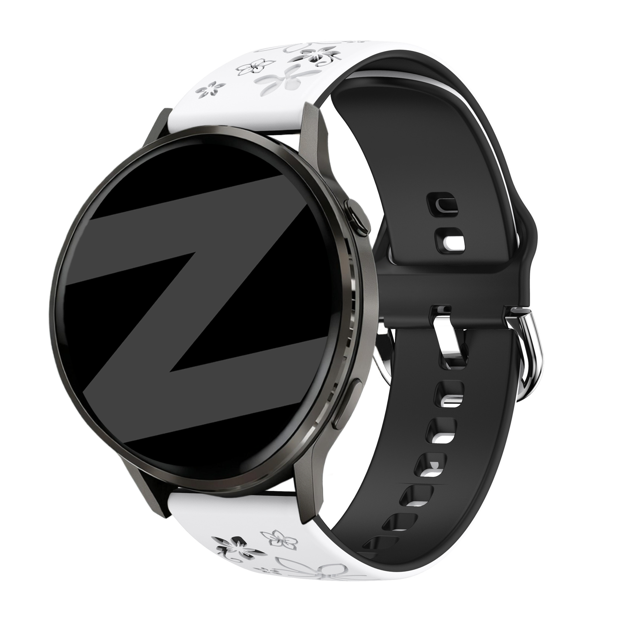 Bandz Garmin Forerunner 265s siliconen band 'Flowers' (wit/zwart)