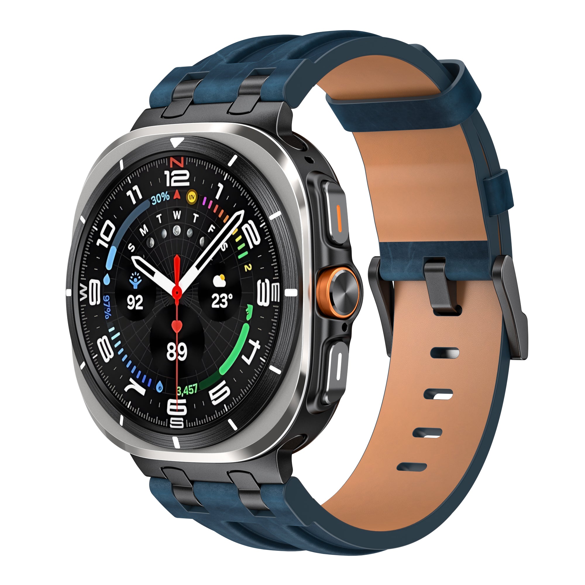 Samsung Galaxy Watch Ultra solide lederen band (donkerblauw)