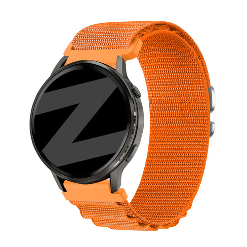 Nylon Alpine Strap, orange, on a watch, 3/4 front view