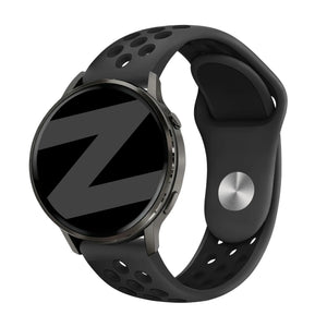 Silicone Sport Strap 'Deluxe', dark grey/black, on a watch, 3/4 front view