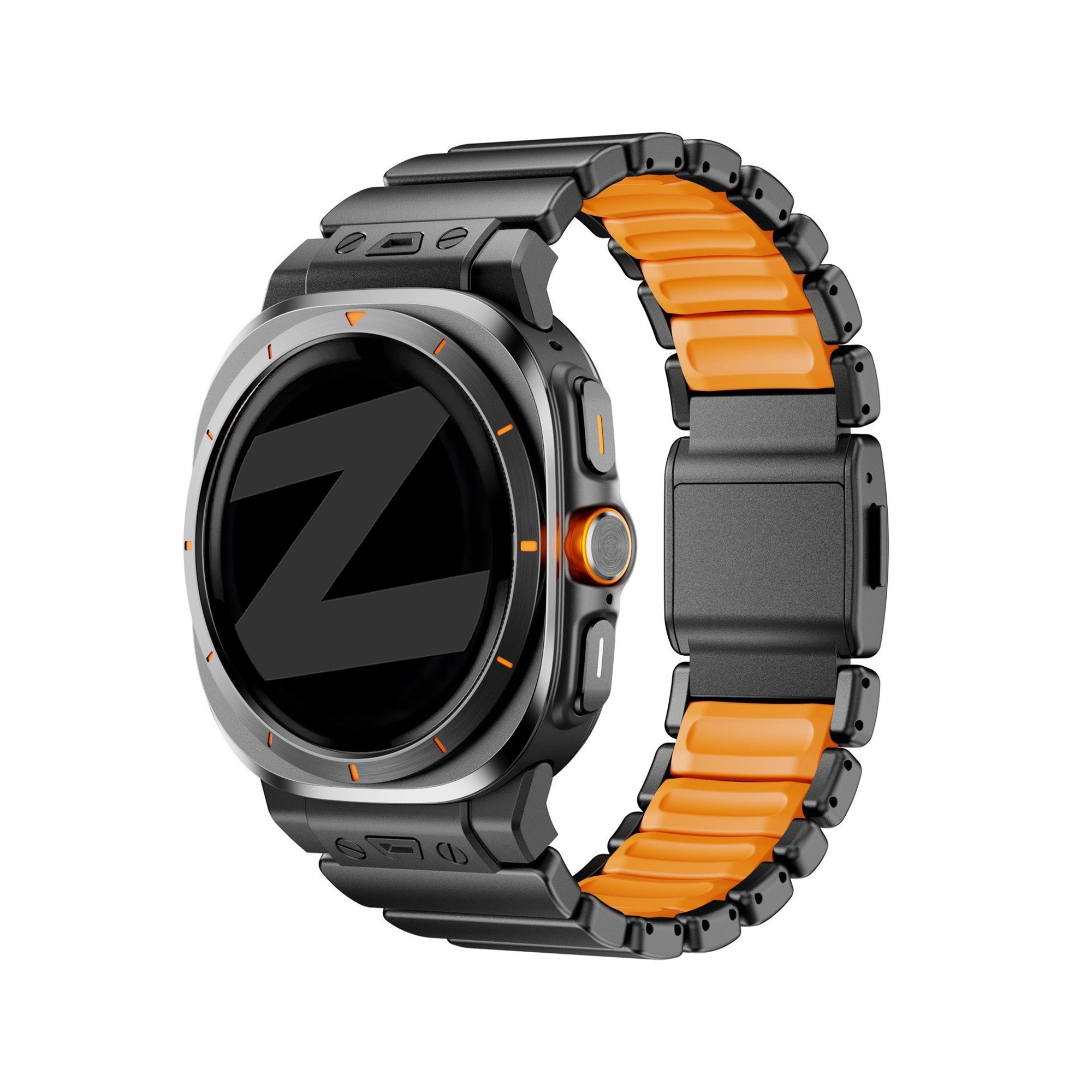 Bandz Samsung Galaxy Watch Ultra titanium band 'Hybrid' (zwart/oranje)