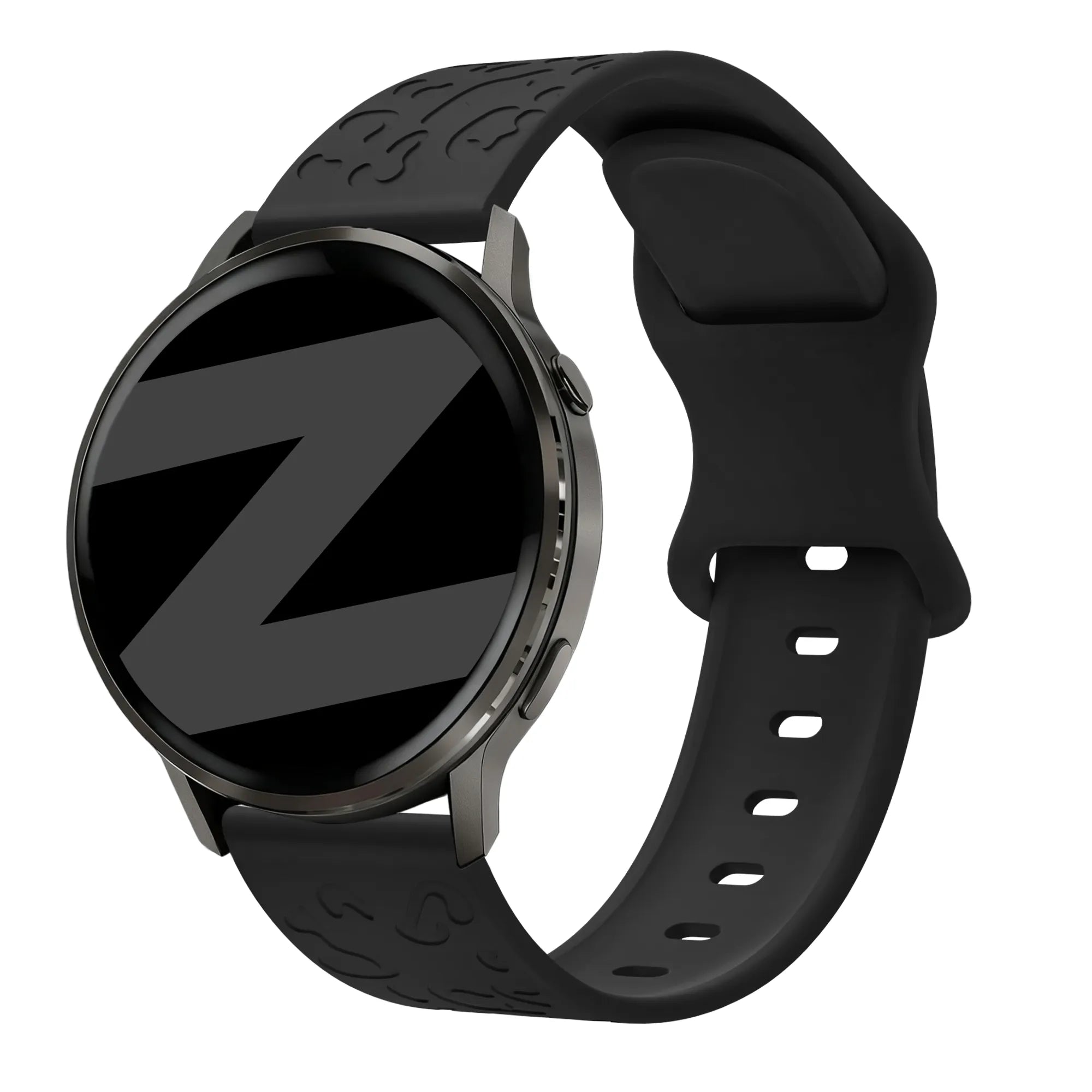 Silicone Strap 'Leopard', black, on a watch, 3/4 front view
