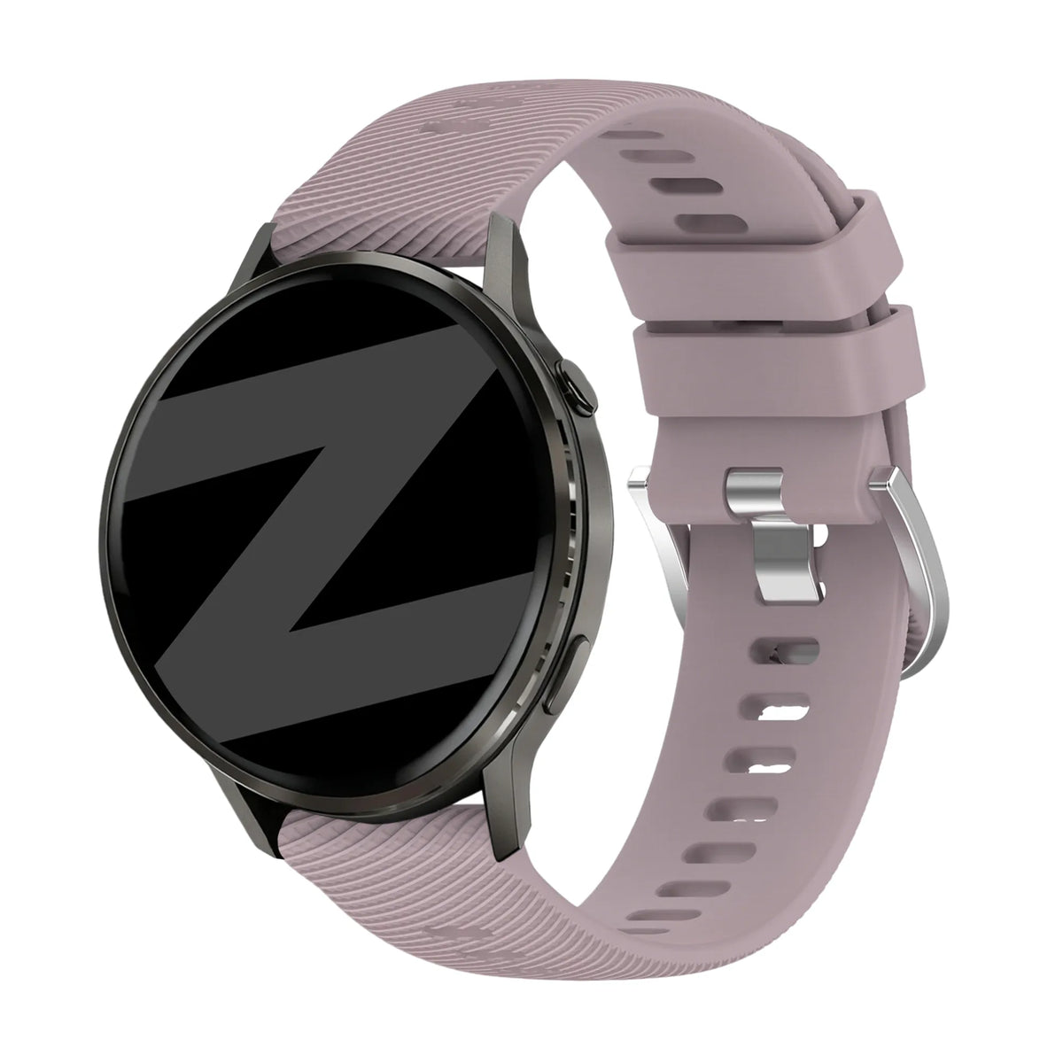 Silicone Strap 'Deluxe', lavender, on a watch, 3/4 front view