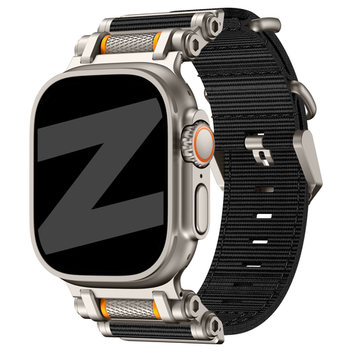Bandz Apple Watch Ultra nylon band 'Explorer' (zwart met titanium)