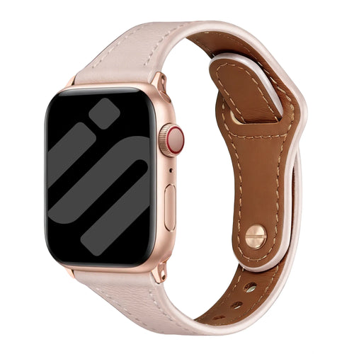 Apple Watch leren band met druksluiting (roze)