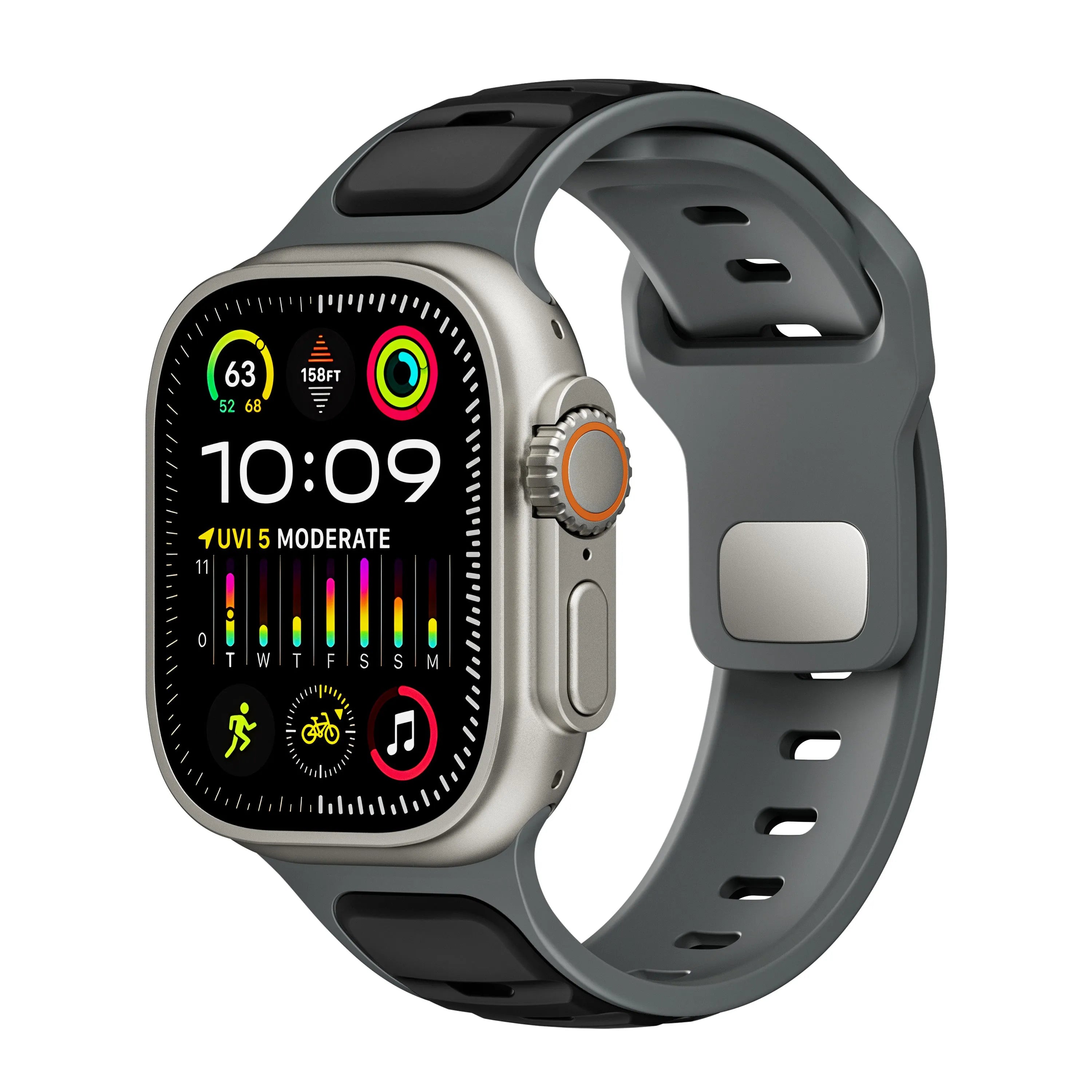 Apple Watch premium outdoor siliconen bandje (zwart/grijs)
