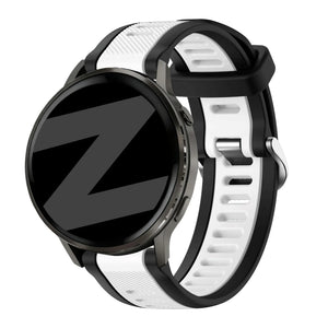 Silicone Dual Buckled Sport Strap, black/white, on a watch, 3/4 front view